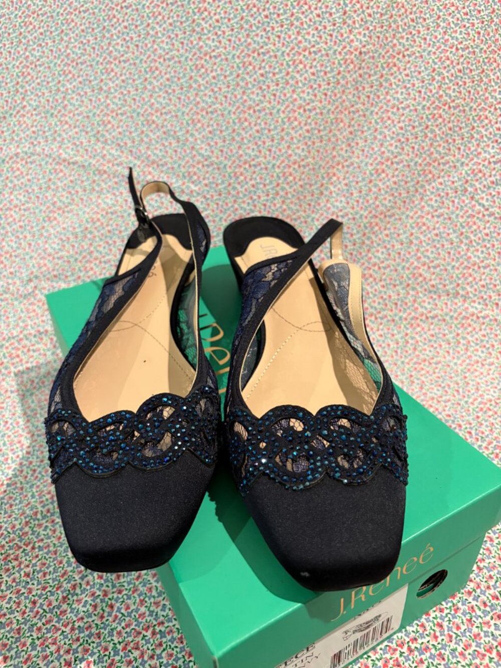 J Renee Navy Dress Ups, low heel size 12 - worn once - ships with bonus clutch!